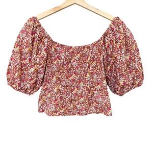 SIM & SAM NWT Cotton Ditsy Floral Crop Top Blouse, Puff Sleeves, Size Medium